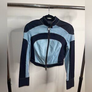 NWOT color blocked racer denim jacket